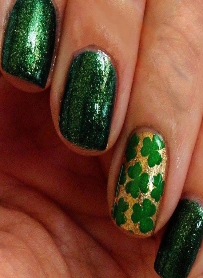 SINSEN St. Patrick’s Day Press on Nails Short, Glossy Green Shamrock Square Fake Nails, St. Patrick’s False Nails with Full Cover Green Glitter Designs, Lucky Clover Glue on Nails for Women 24PCS - Image 1